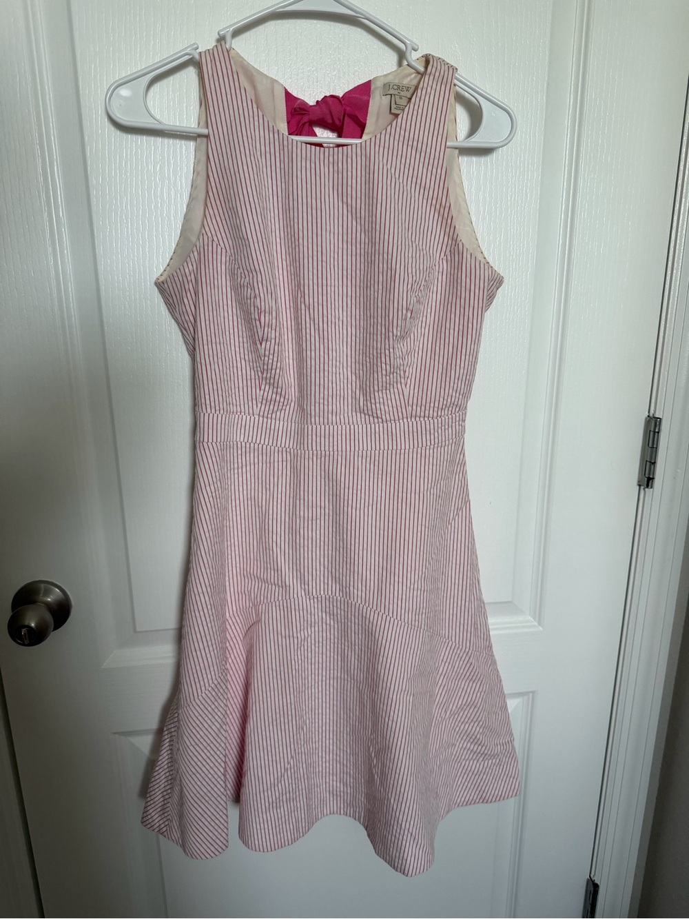 J. Crew Factory Pink & White Striped Sleeveless Midi Dress